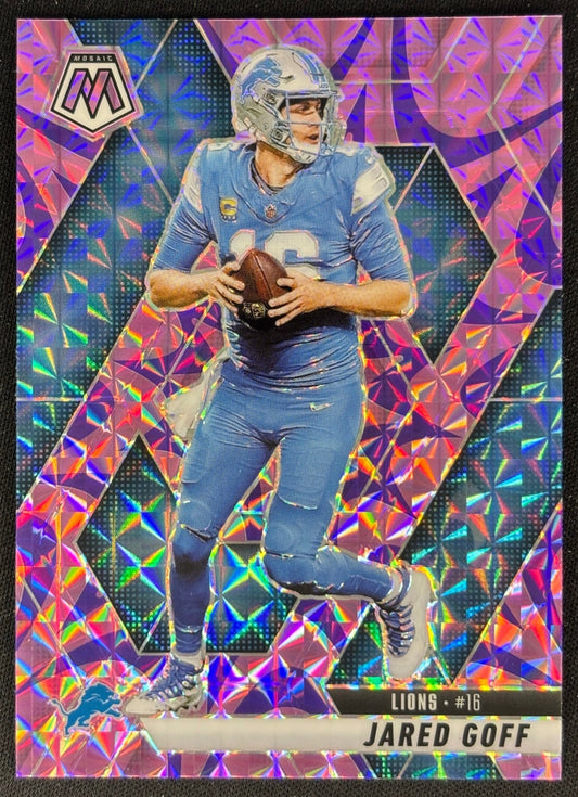 Jared Goff 2025 Mosaic Reactive Purple Prizm Lions front sports trading card