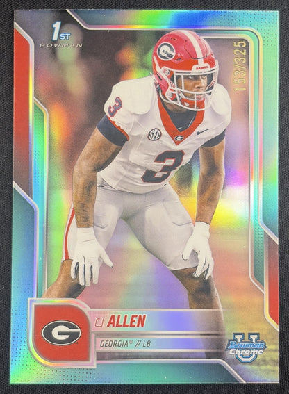 CJ Allen 2025 Bowman Chrome University Prospects Aqua Refractor /325 Bulldogs Georgia Bulldogs Sports Trading Card