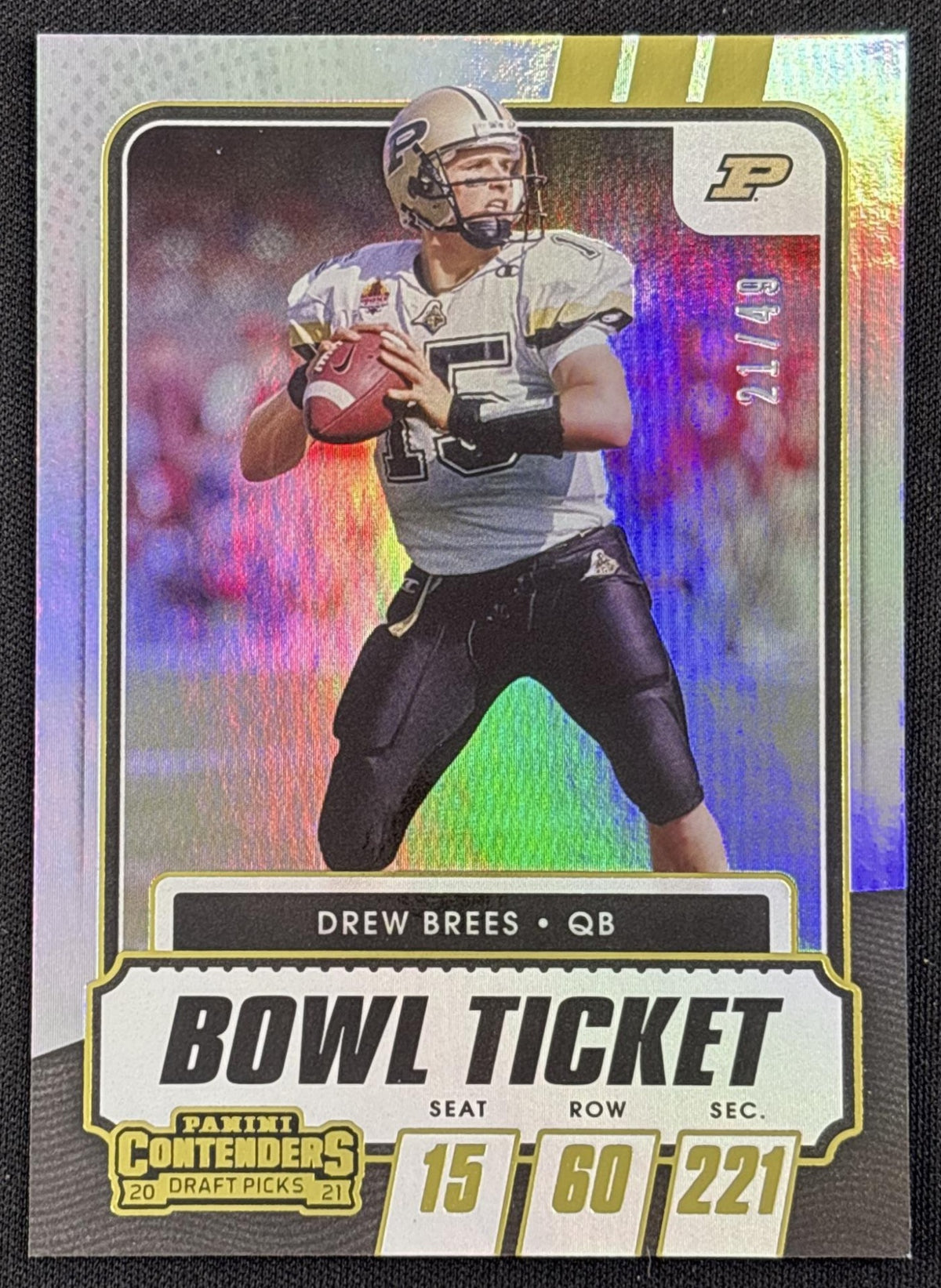 Drew Brees 2021 Panini Contenders Draft Picks Bowl Ticket /49 Boilermakers