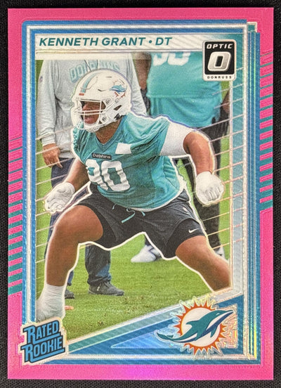 Kenneth Grant 2025 Panini Donruss Optic Rated Rookie Preview Pink Dolphins Sports Trading Cards