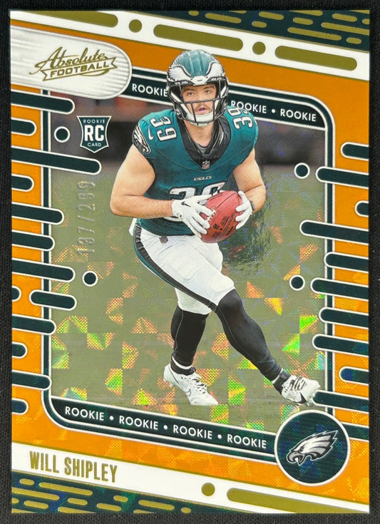 Will Shipley 2024 Absolute Rookies Orange Mosaic /299 Eagles sports trading card (front)