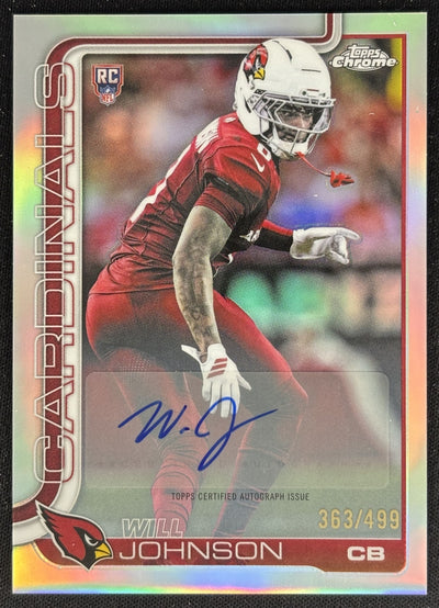 Will Johnson 2025 Topps Chrome Rookie Auto Refractor /499 Cardinals Sports Trading Cards