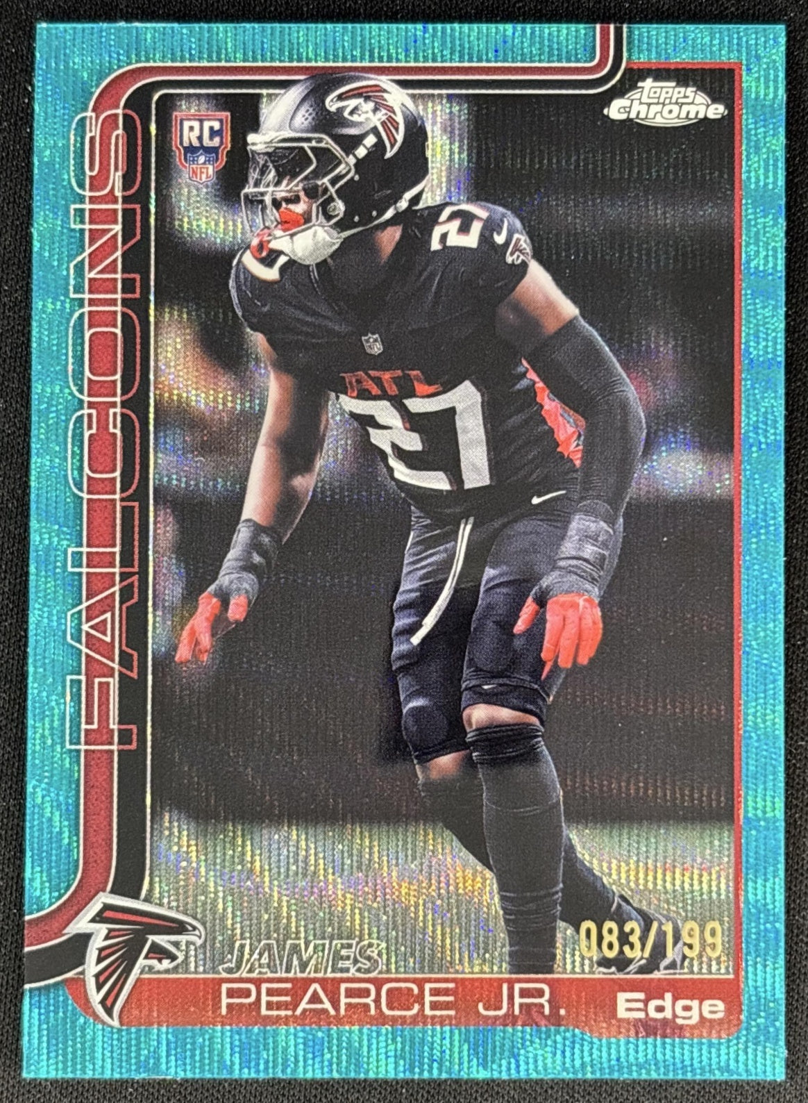James Pearce Jr. 2025 Topps Chrome Rookie Aqua Wave Refractor /199 Falcons front