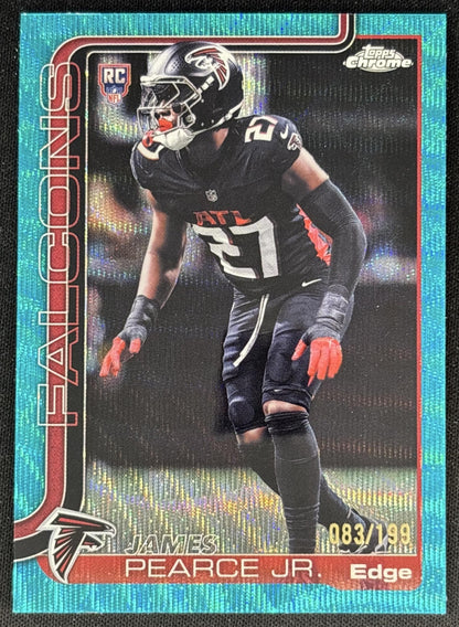 James Pearce Jr. 2025 Topps Chrome Rookie Aqua Wave Refractor /199 Falcons front