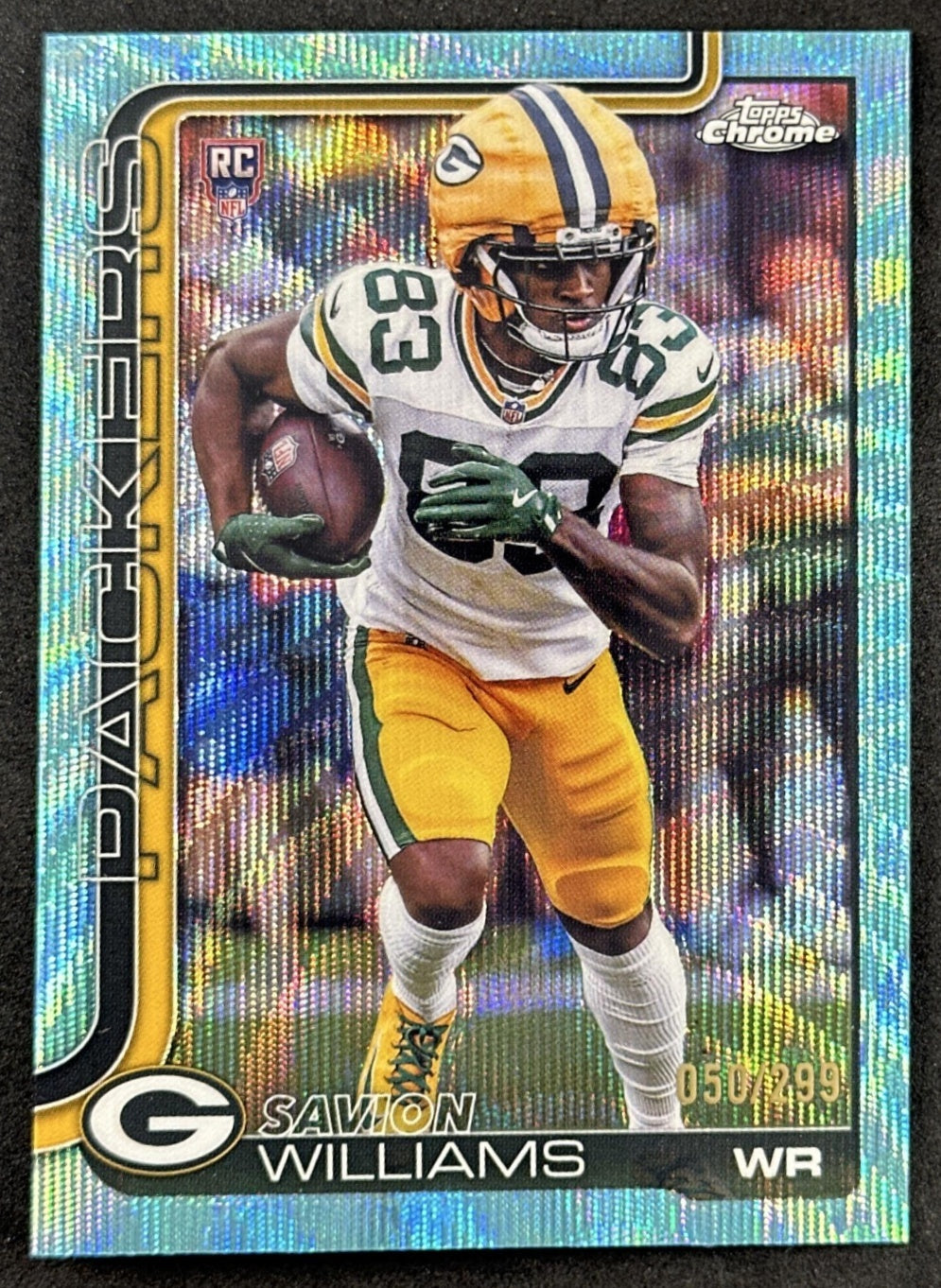 Savion Williams 2025 Topps Chrome Rookie Teal Wave Refractor /299 Packers front