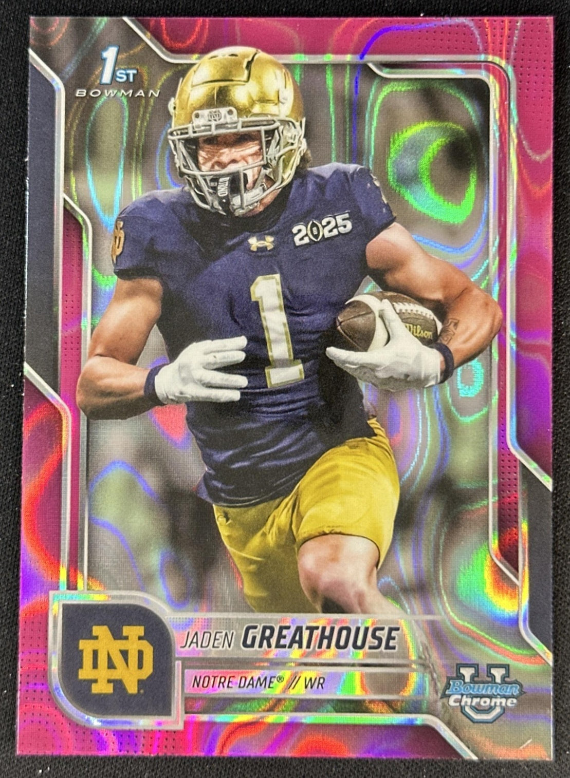 Jaden Greathouse 2025 Chrome University Prospects Pink Lava Refractor Fighting Irish