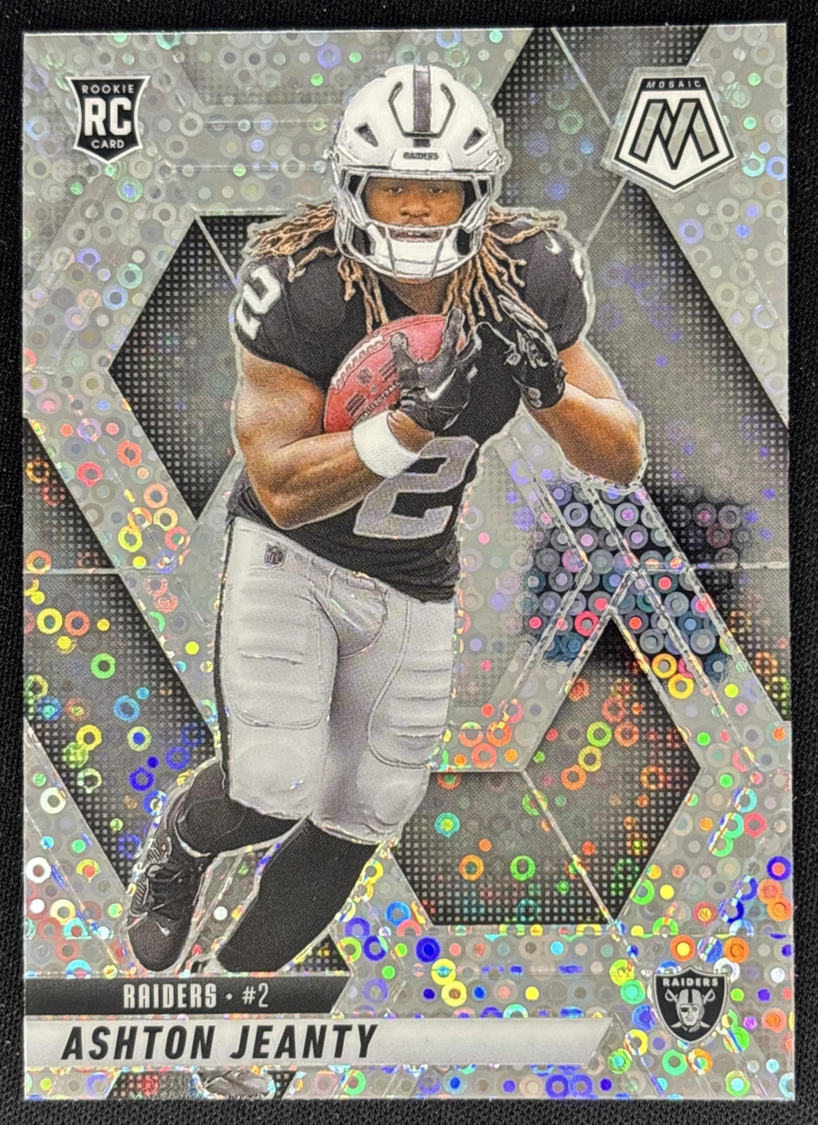 *Damaged* Ashton Jeanty 2025 Panini Mosaic Rookies No Huddle Silver Prizm Raiders Sports Trading Cards