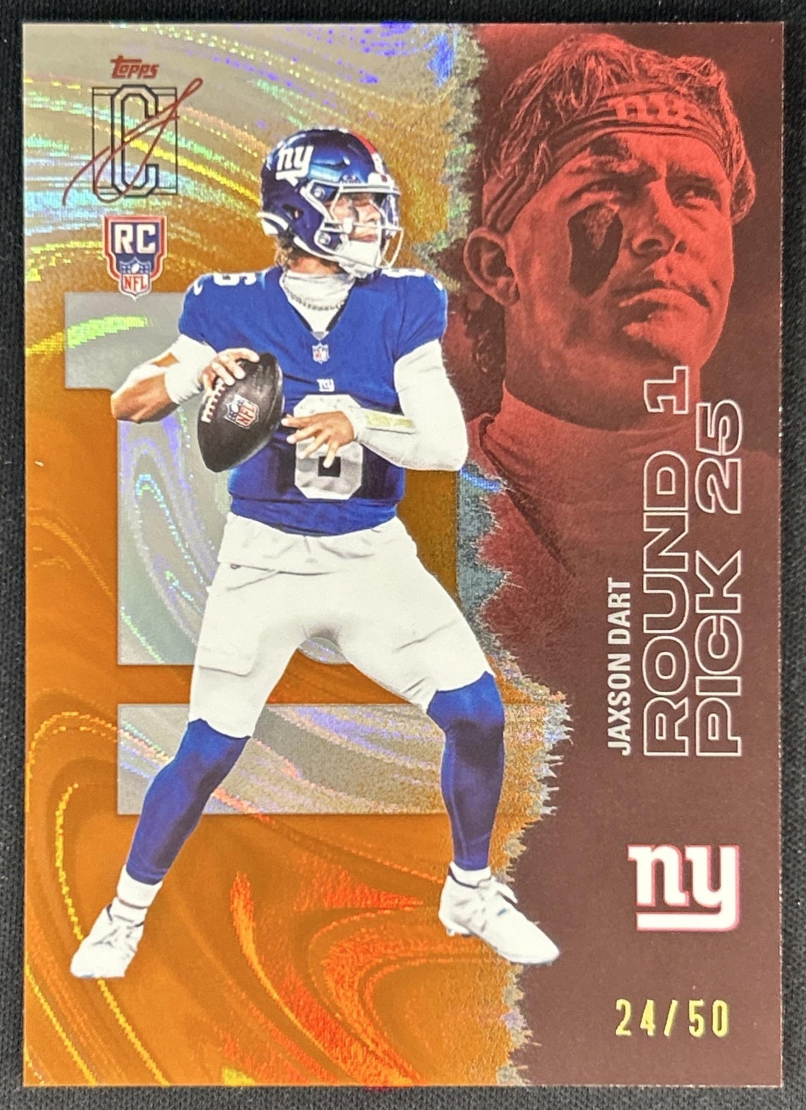 Jaxson Dart 2025 Topps Signature Class Rookie Orange Lava Foil /50 Giants Front