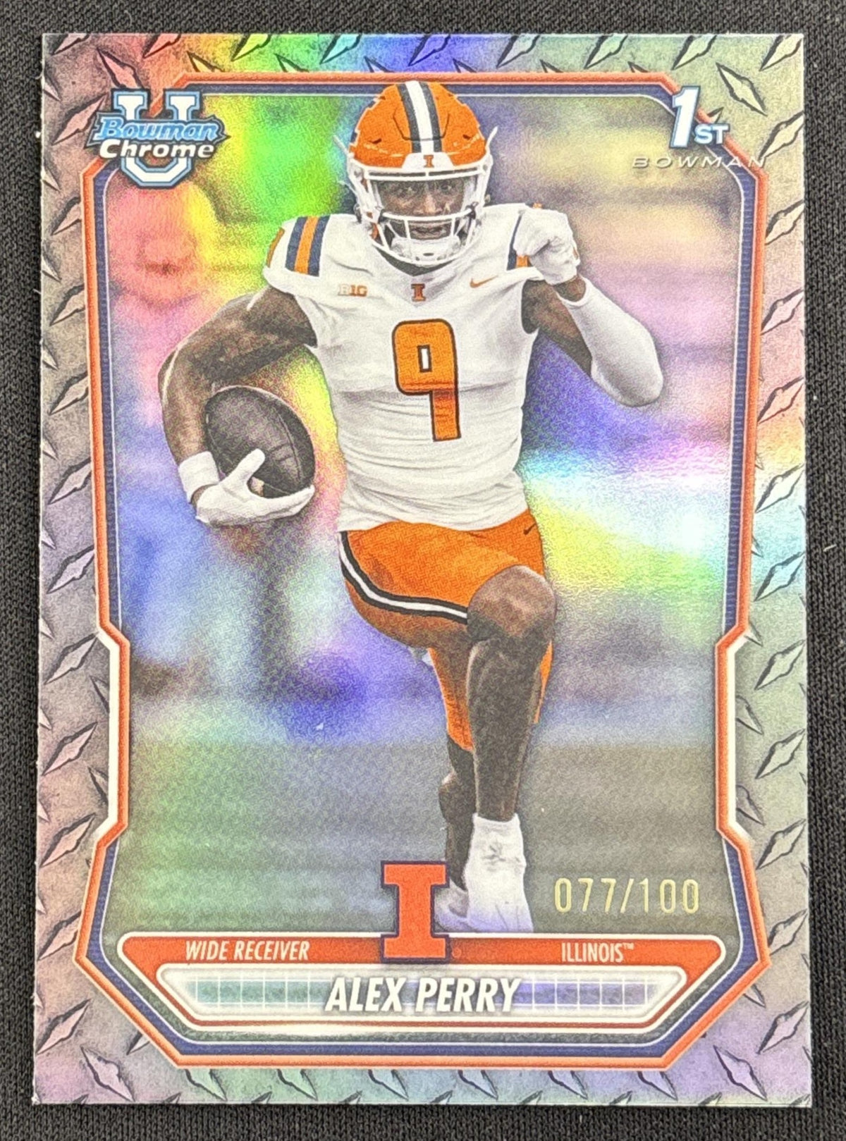 Alex Perry 2026 Bowman Chrome Prospects Steel Metal Refractor /100 Fighting Illini Sports Trading Card