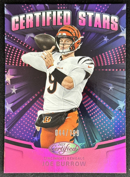 Joe Burrow 2025 Panini Certified Stars Mirror Pink /199 Bengals