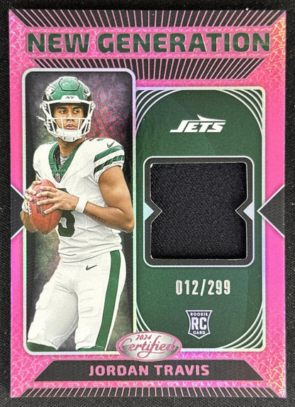 Jordan Travis 2024 Panini Certified New Generation Jerseys Mirror Pink /299 Jets