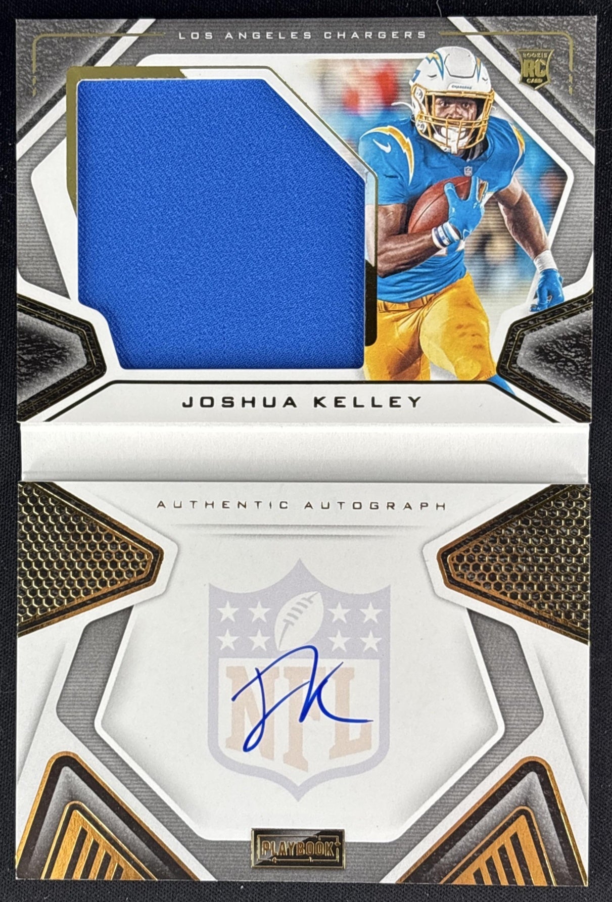 Joshua Kelley 2020 Panini Playbook Gold Patch Auto Booklet /99 Chargers
