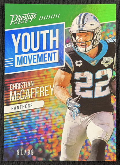 Christian McCaffrey 2020 Panini Prestige Youth Movement Xtra Points Green /99 Panthers