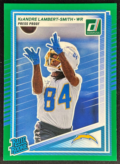 KeAndre Lambert-Smith 2025 Donruss Rated Rookie Press Proof Green Chargers Sports Trading Cards