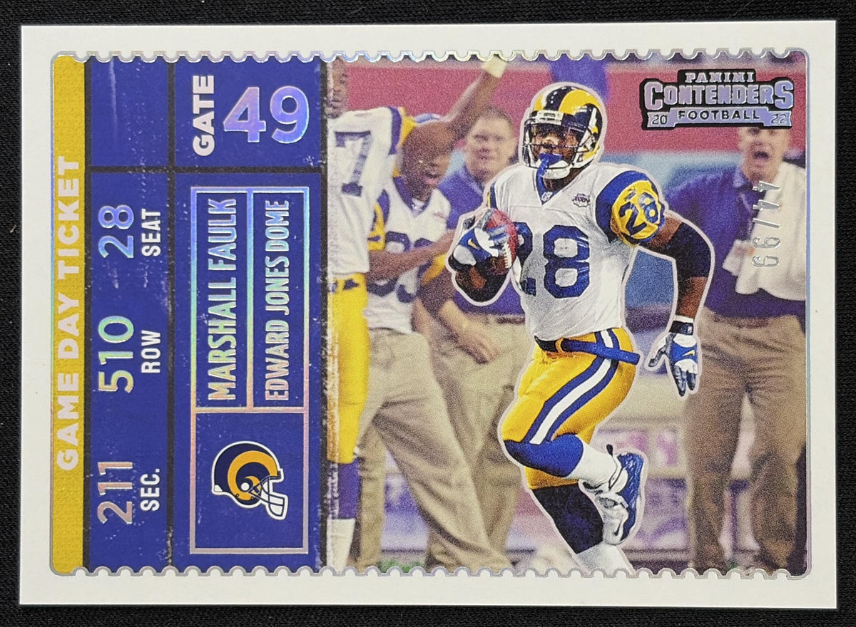 Marshall Faulk 2022 Panini Contenders Game Day Ticket Silver /99 Rams sports trading card front