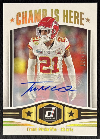 Trent McDuffie 2023 Panini Donruss Champ is Here Auto /299 Chiefs