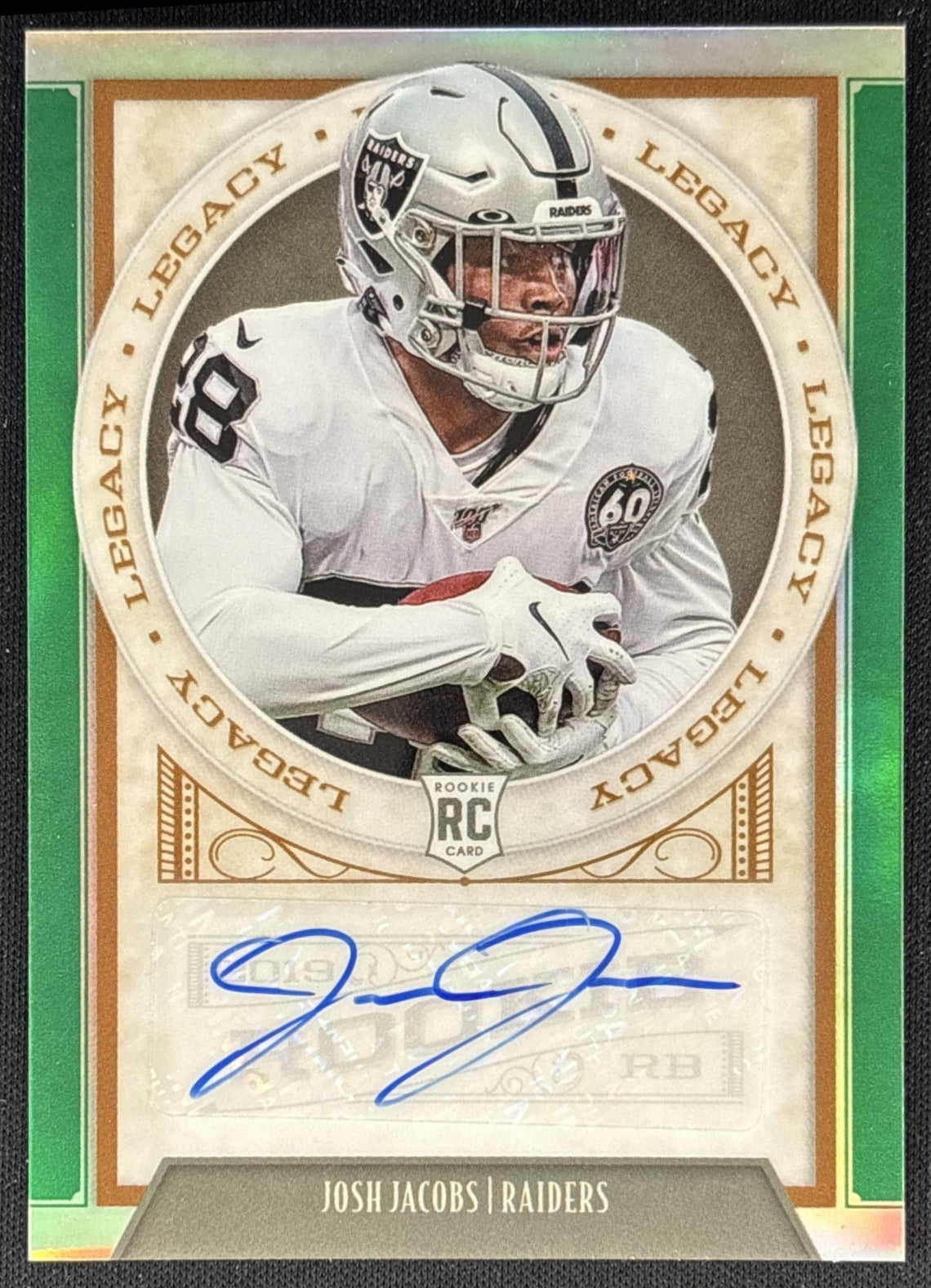 Josh Jacobs 2019 Chronicles Legacy Update Rookies Signatures Green /25 Raiders Front
