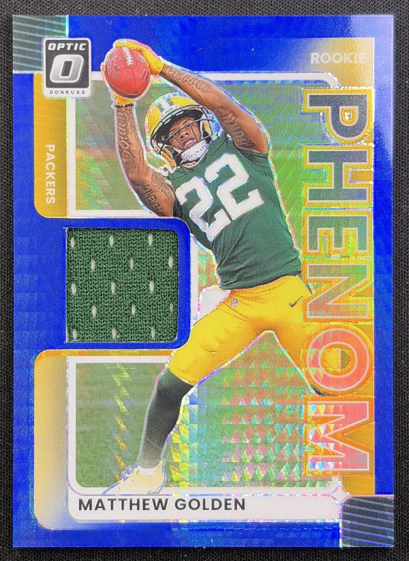 Matthew Golden 2025 Panini Donruss Optic Rookie Phenoms Blue Hyper Prizm Packers front