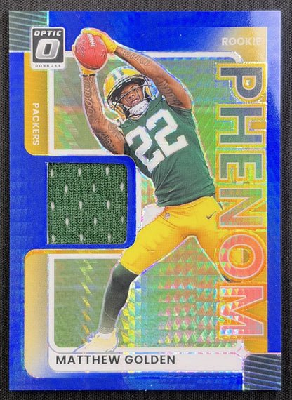 Matthew Golden 2025 Panini Donruss Optic Rookie Phenoms Blue Hyper Prizm Packers front