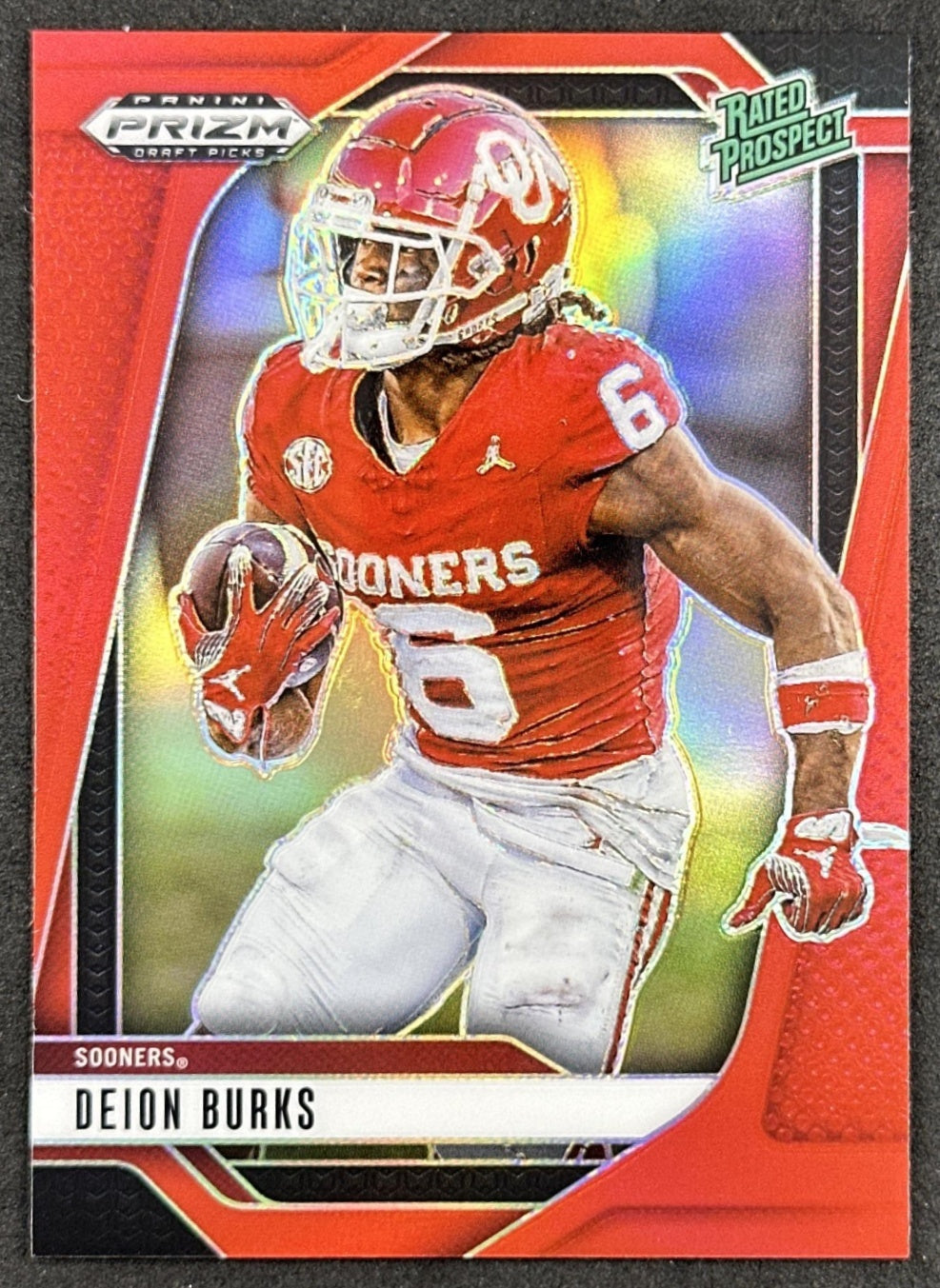 Deion Burks 2025 Panini Prizm Draft Picks Red /399 Sooners front