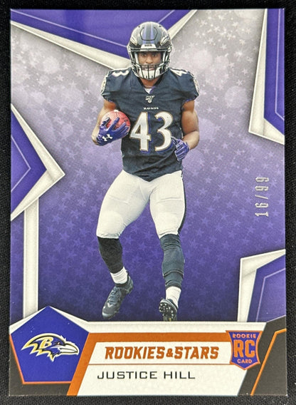 Justice Hill Rookies & Stars /99 Rookie Ravens front