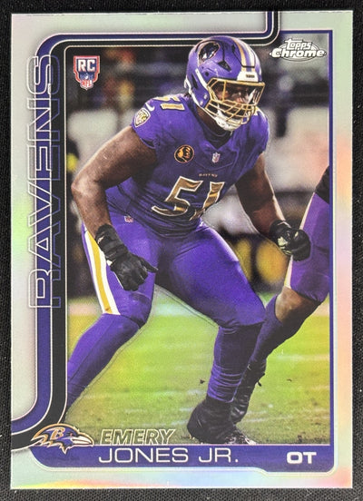 Emery Jones Jr. 2025 Topps Chrome Rookie Refractor Ravens Sports Trading Cards