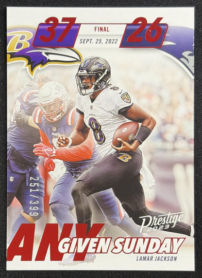 Lamar Jackson 2023 Panini Prestige Any Given Sunday Xtra Points Red /399 Ravens