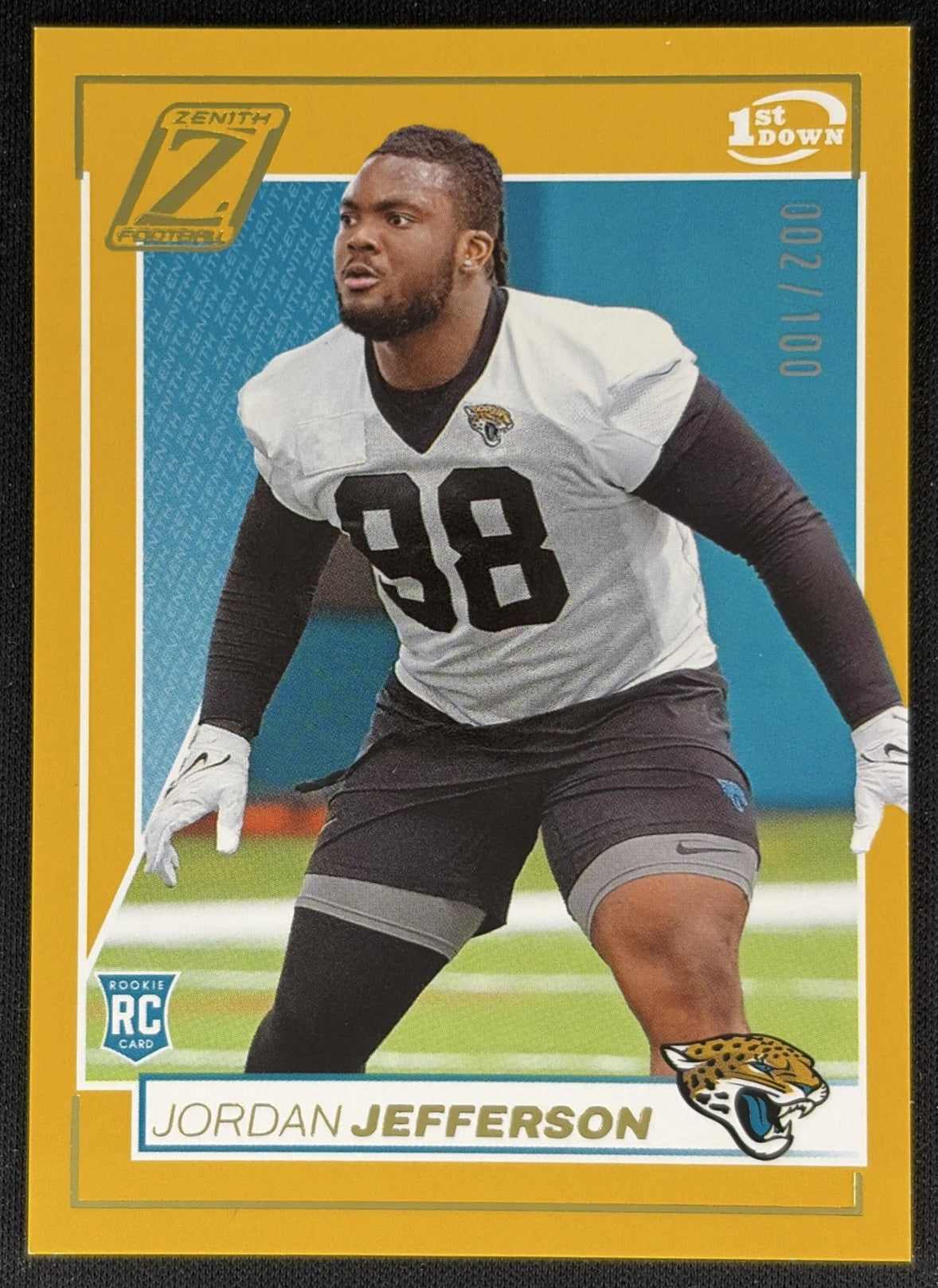 Jordan Jefferson 2024 Panini Zenith 1st Prospect Down /100 Jaguars front