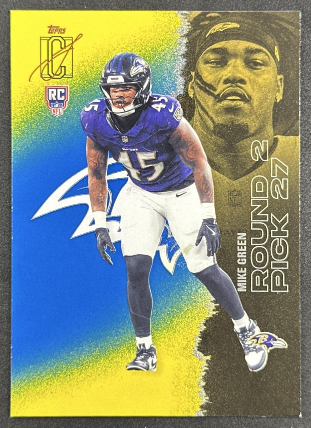 Mike Green 2025 Topps Signature Class Rookie Blue & Yellow Foil Ravens front
