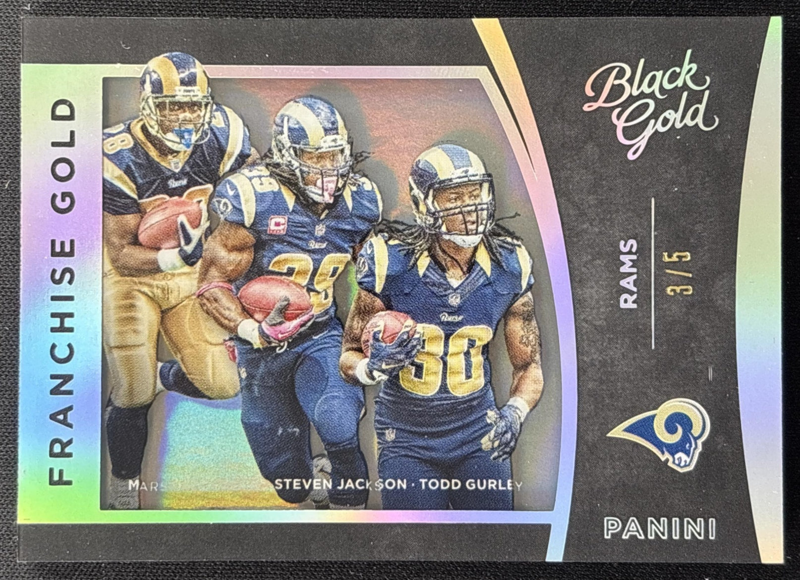 Marshall Faulk Steven Jackson Todd Gurley 2015 Black Gold Franchise Holo White Foil /5 Rams Sports Trading Cards