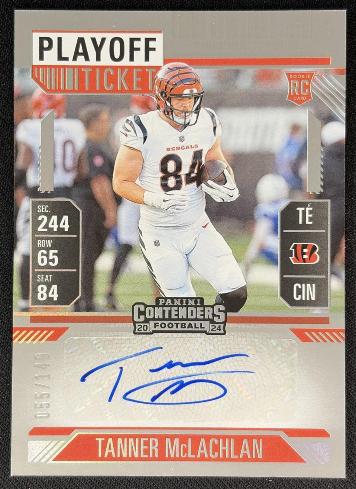 Tanner McLachlan 2024 Panini Contenders Rookie Ticket Auto Playoff /149 Bengals front