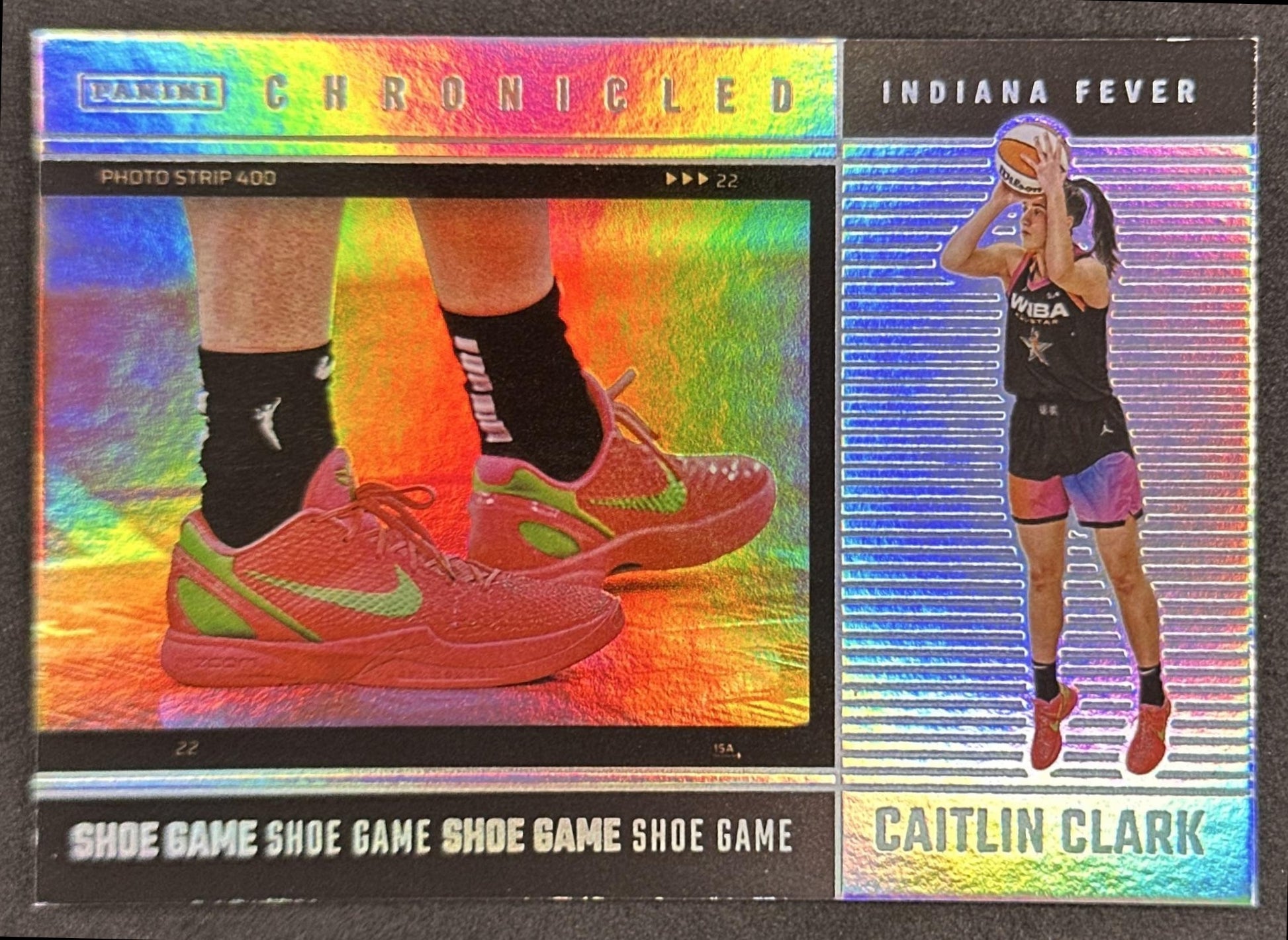 Caitlin Clark 2025 Panini Chronicled Shoe Game Holo Fever 77 Indiana Fever