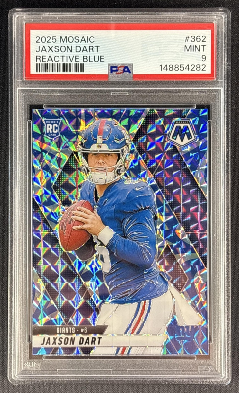 Jaxson Dart 2025 Panini Mosaic Rookies Reactive Blue Prizm PSA 9 Giants Sports Trading Cards
