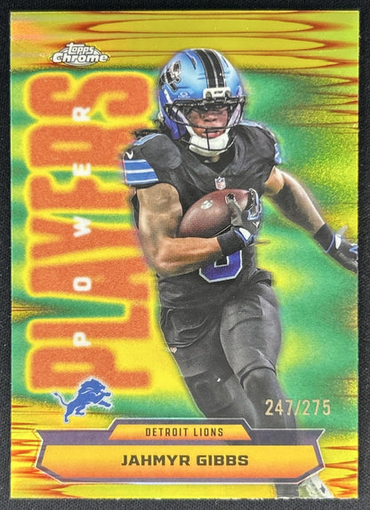 Jahmyr Gibbs 2025 Topps Chrome Power Players Yellow Refractor /275 Lions Front