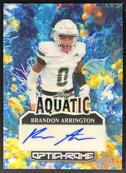 Brandon Arrington 2025 Leaf Optichrome Aquatic Auto Prismatic Blue 1/1 front