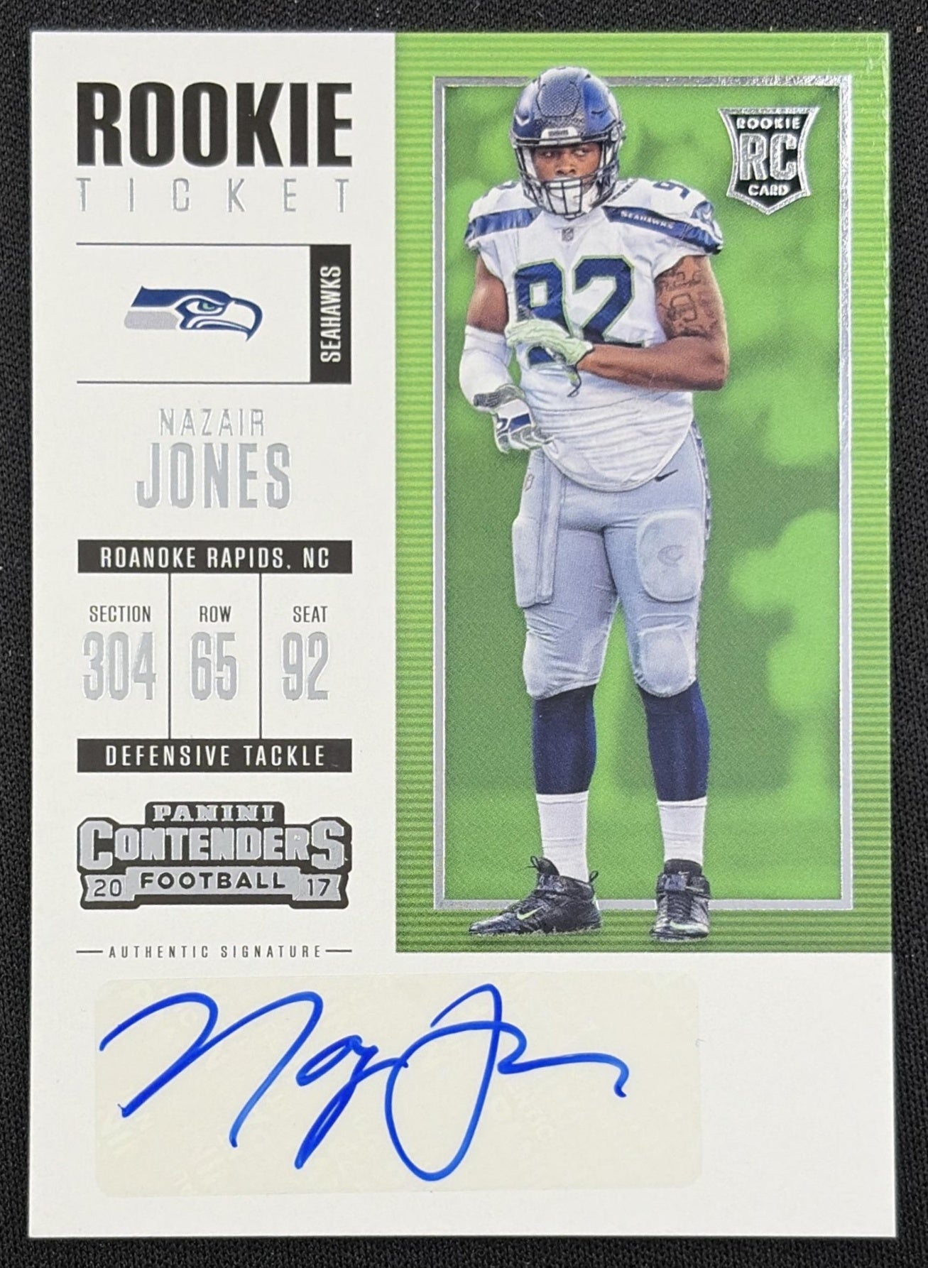 Nazair Jones 2017 Panini Contenders Rookie Ticket Auto Seahawks