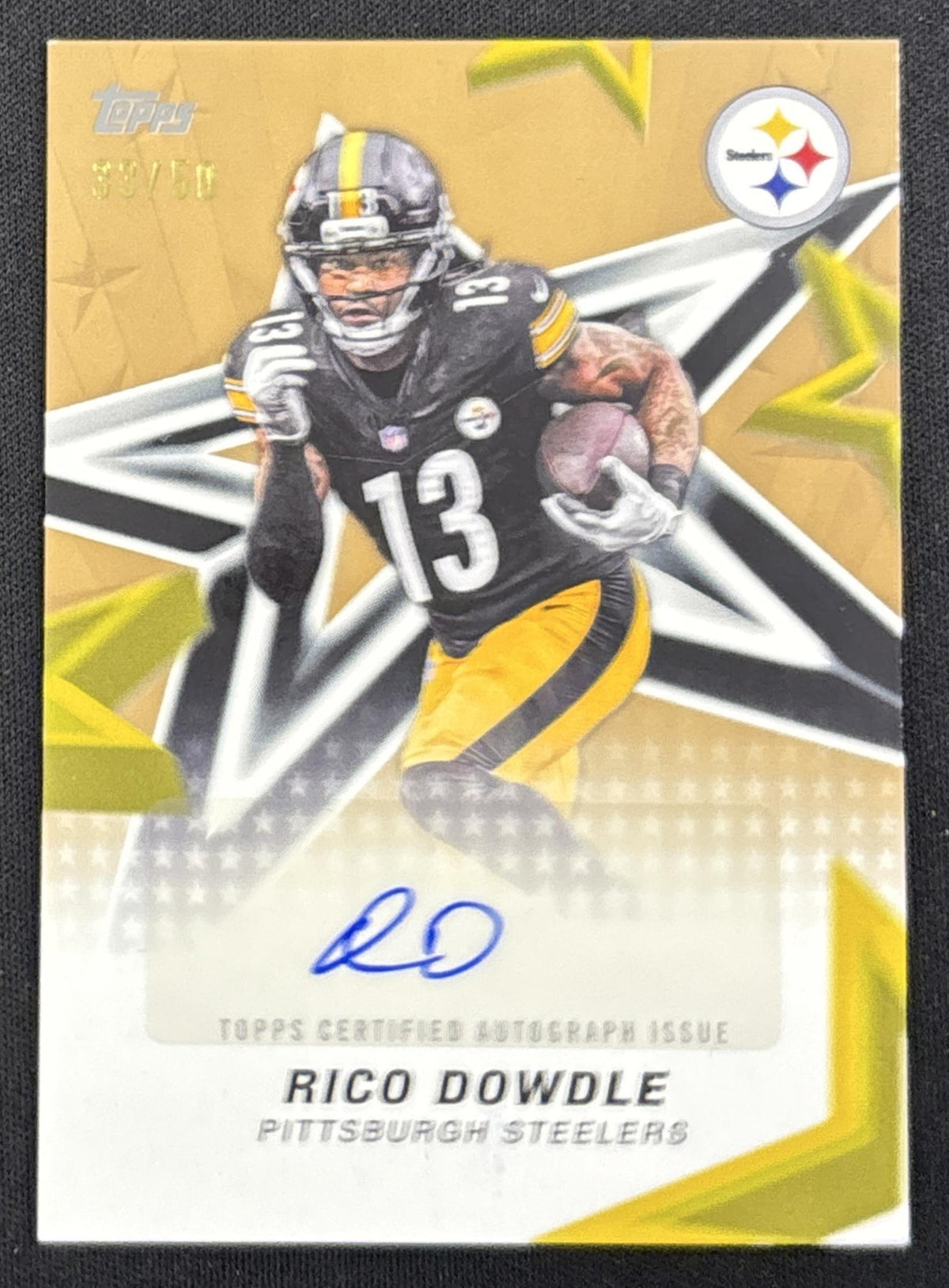 Rico Dowdle 2026 Topps NFL Stars Auto Gold Foil /50 Steelers