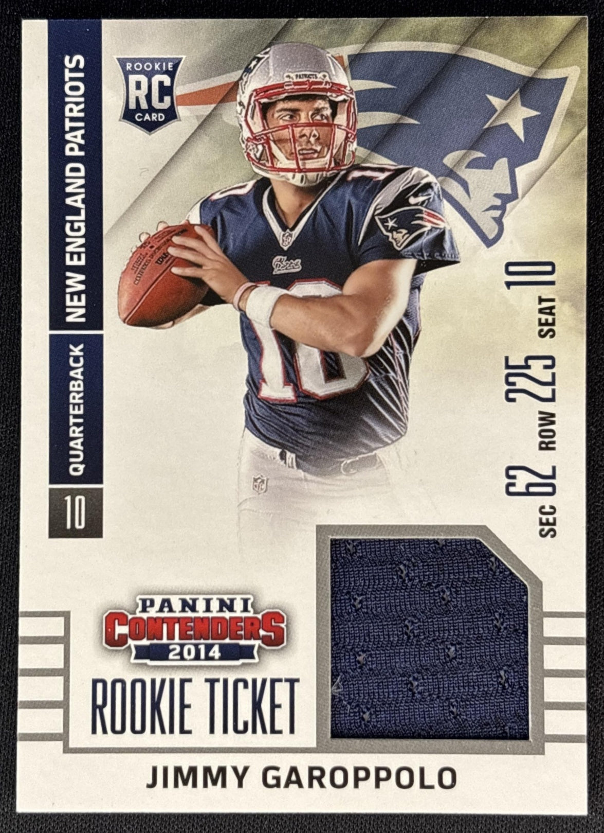 Jimmy Garoppolo 2014 Panini Contenders Rookie Ticket Swatches Variation Patriots