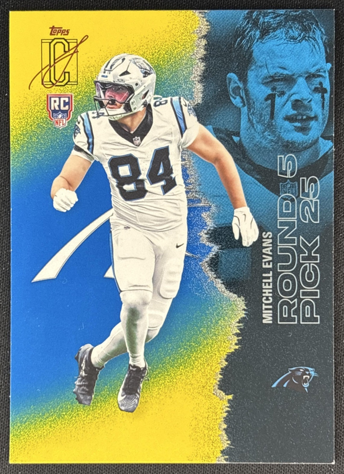 Mitchell Evans 2025 Topps Signature Class Rookie Blue & Yellow Foil Panthers front