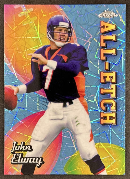 John Elway 2024 Topps Chrome All-Etch Lazer Refractor Broncos Sports Trading Card