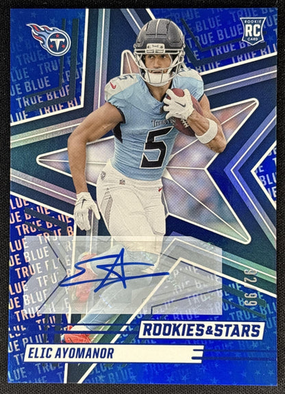 Elic Ayomanor 2025 Panini Rookies & Stars Signatures True Blue /99 Titans