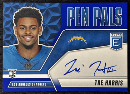 Tre Harris 2025 Panini Donruss Elite Pen Pals Horizontal Blue Ink Chargers Default Title Sports Trading Cards