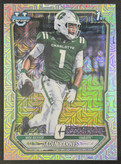 Jaden Barnes 2026 Bowman Chrome Prospects Mojo Refractor 49ers Sports Trading Card