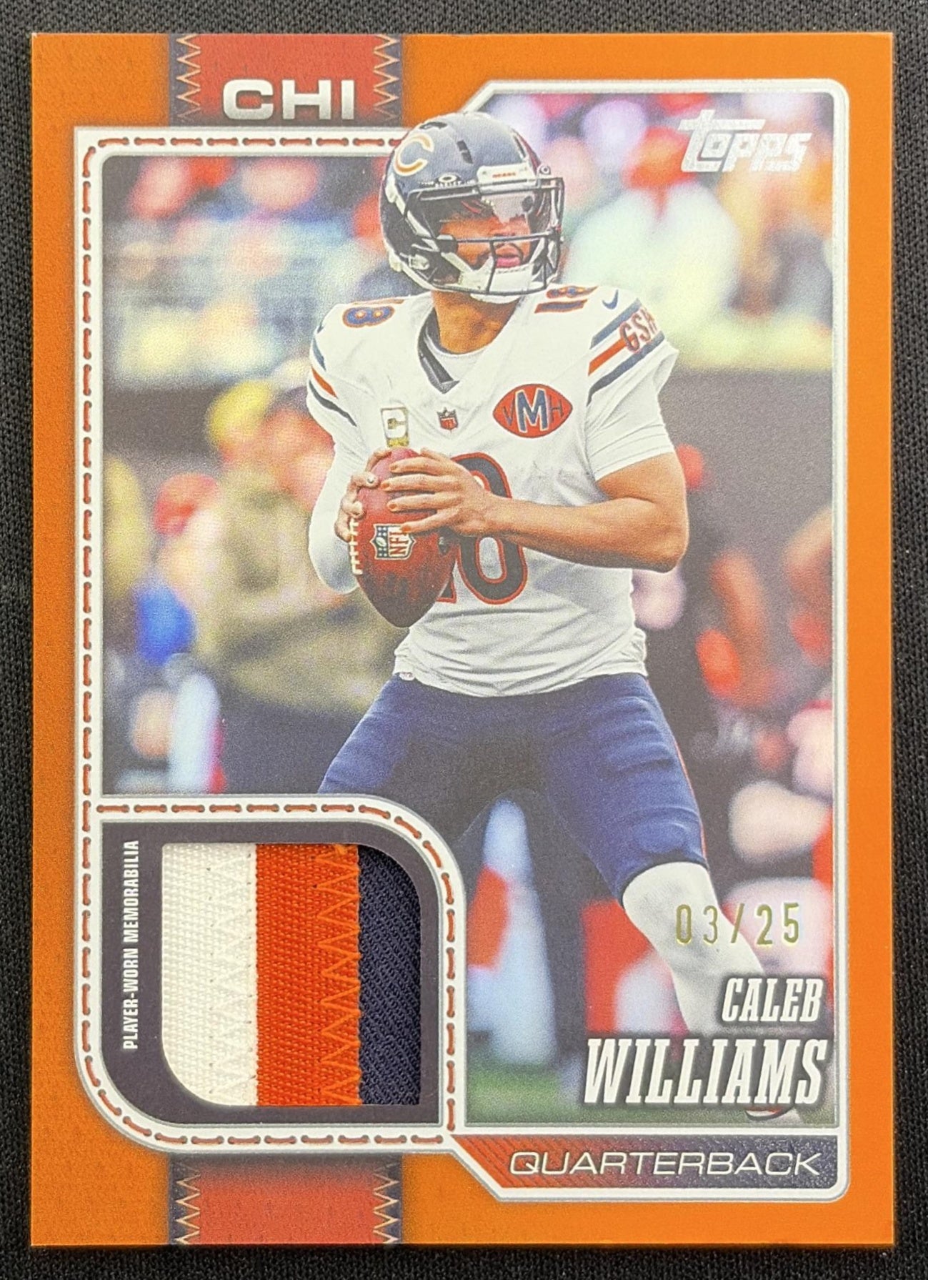 Caleb Williams 2026 Topps Real One Relic Orange /25 Bears front