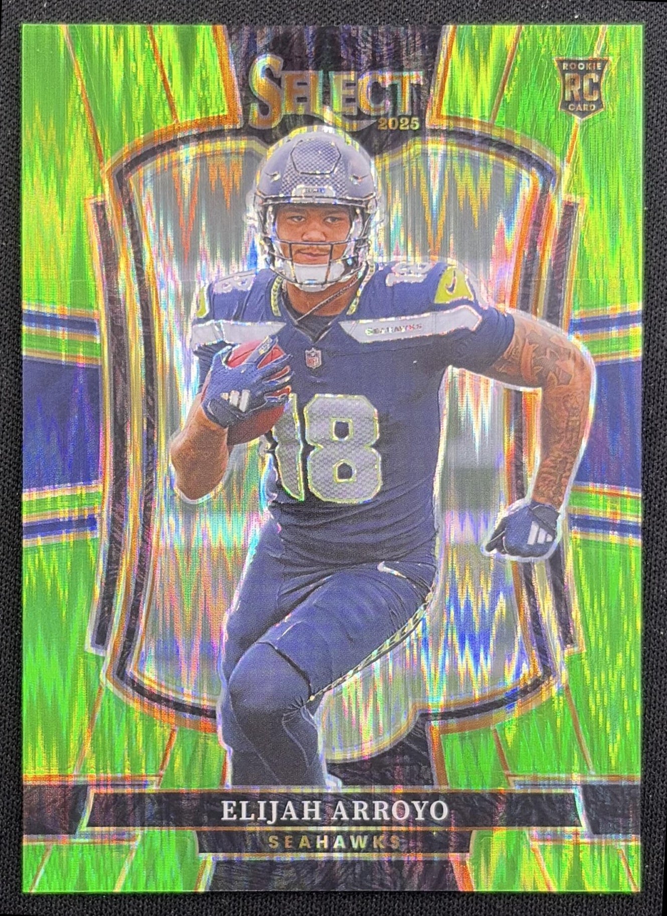 Elijah Arroyo 2025 Panini Select Premier Level Neon Green Prizm Shock /699 Seahawks Seattle Seahawks