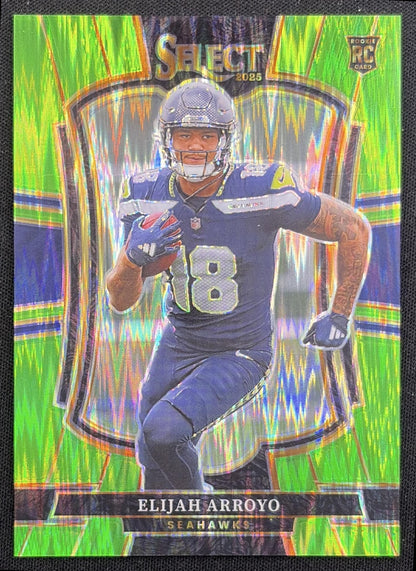 Elijah Arroyo 2025 Panini Select Premier Level Neon Green Prizm Shock /699 Seahawks Seattle Seahawks