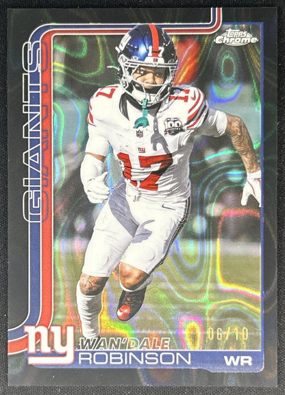 Wan'Dale Robinson 2025 Topps Chrome Black Wave Refractor /10 Giants front