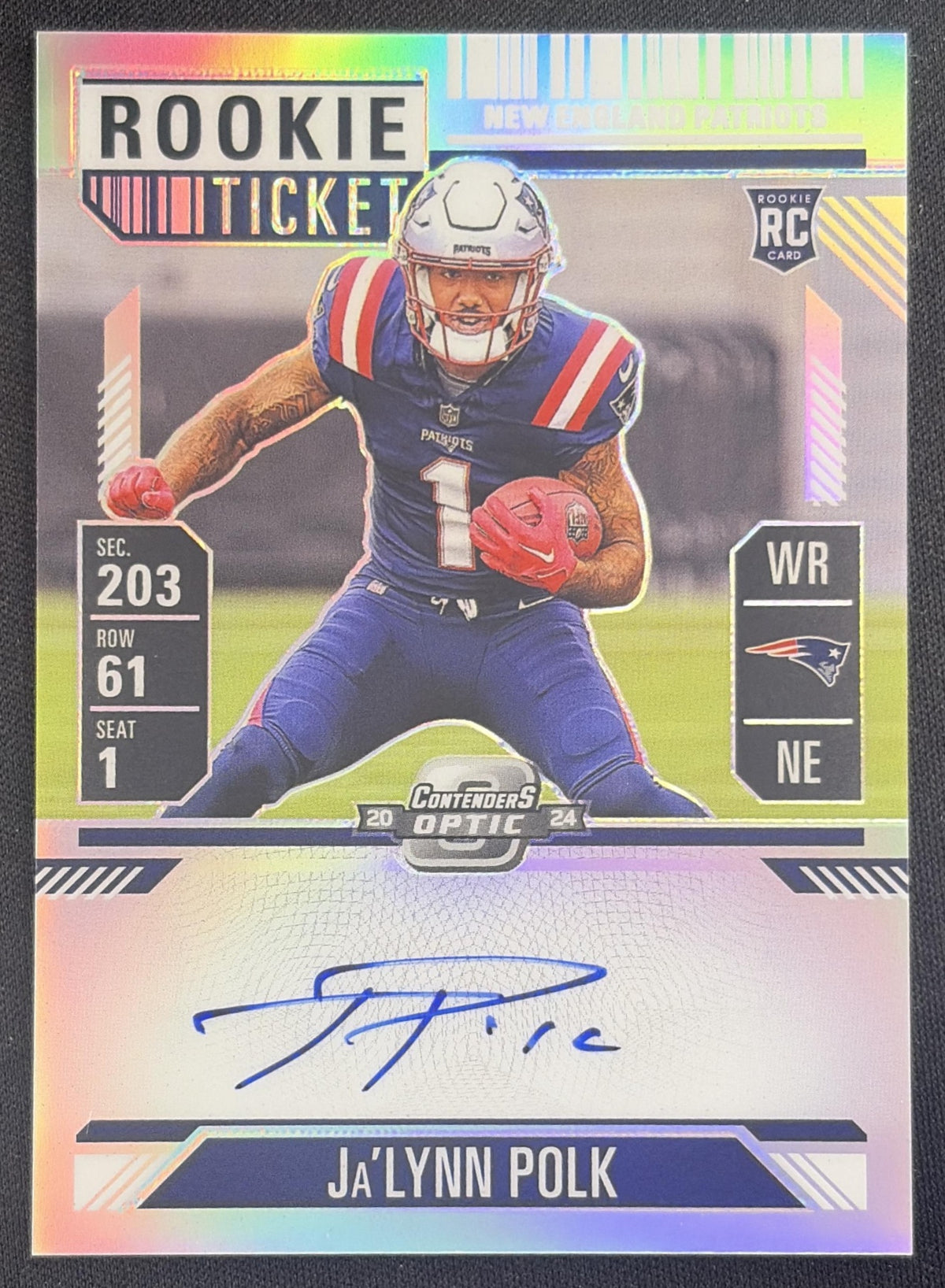 Ja'Lynn Polk 2024 Panini Contenders Optic Rookie Ticket RPS Auto Patriots