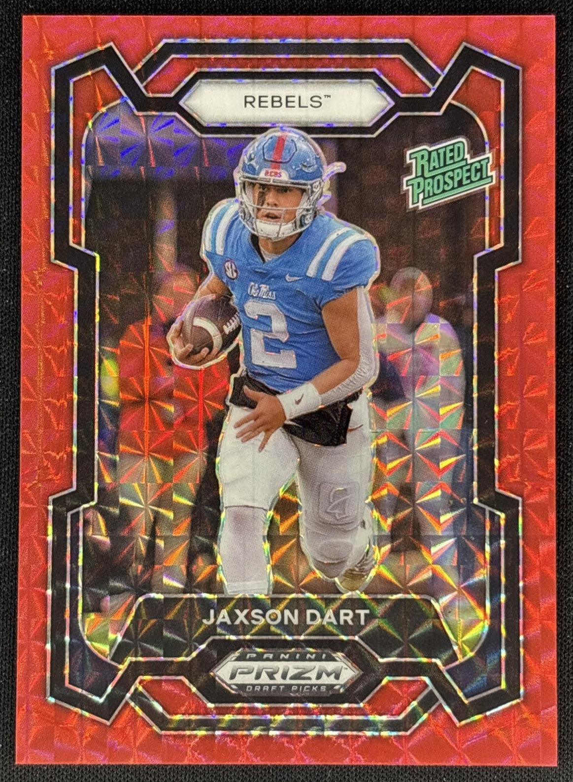 Jaxson Dart 2024 Panini Prizm Collegiate Draft Picks Red Finite /125 Rebels front