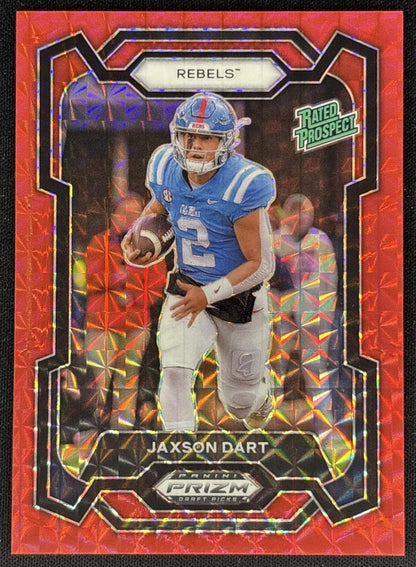 Jaxson Dart 2024 Panini Prizm Collegiate Draft Picks Red Finite /125 Rebels front
